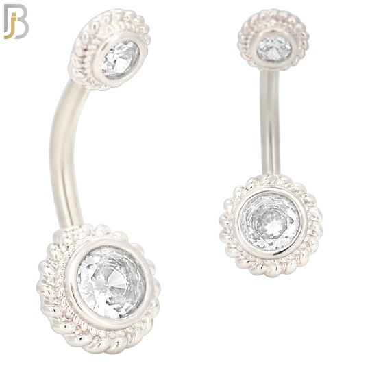 NB28 - 316L Stainless Steel Round Flower with CZ  Banana Belly Navel Ring image 1