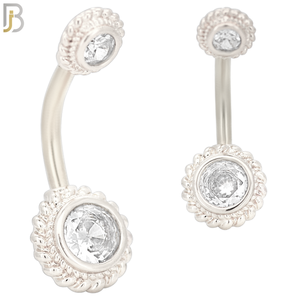 NB28 - 316L Stainless Steel Round Flower with CZ  Banana Belly Navel Ring image 1
