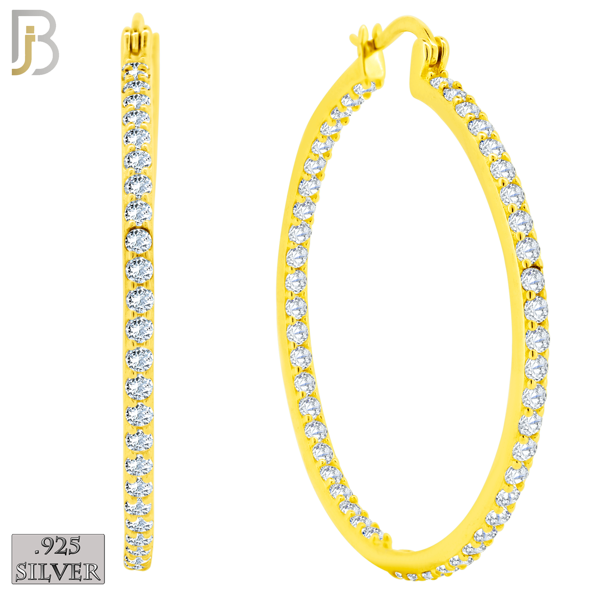 925-ES252 - .925 Sterling Silver Hinged Hoop Earrings with Zircon image 13
