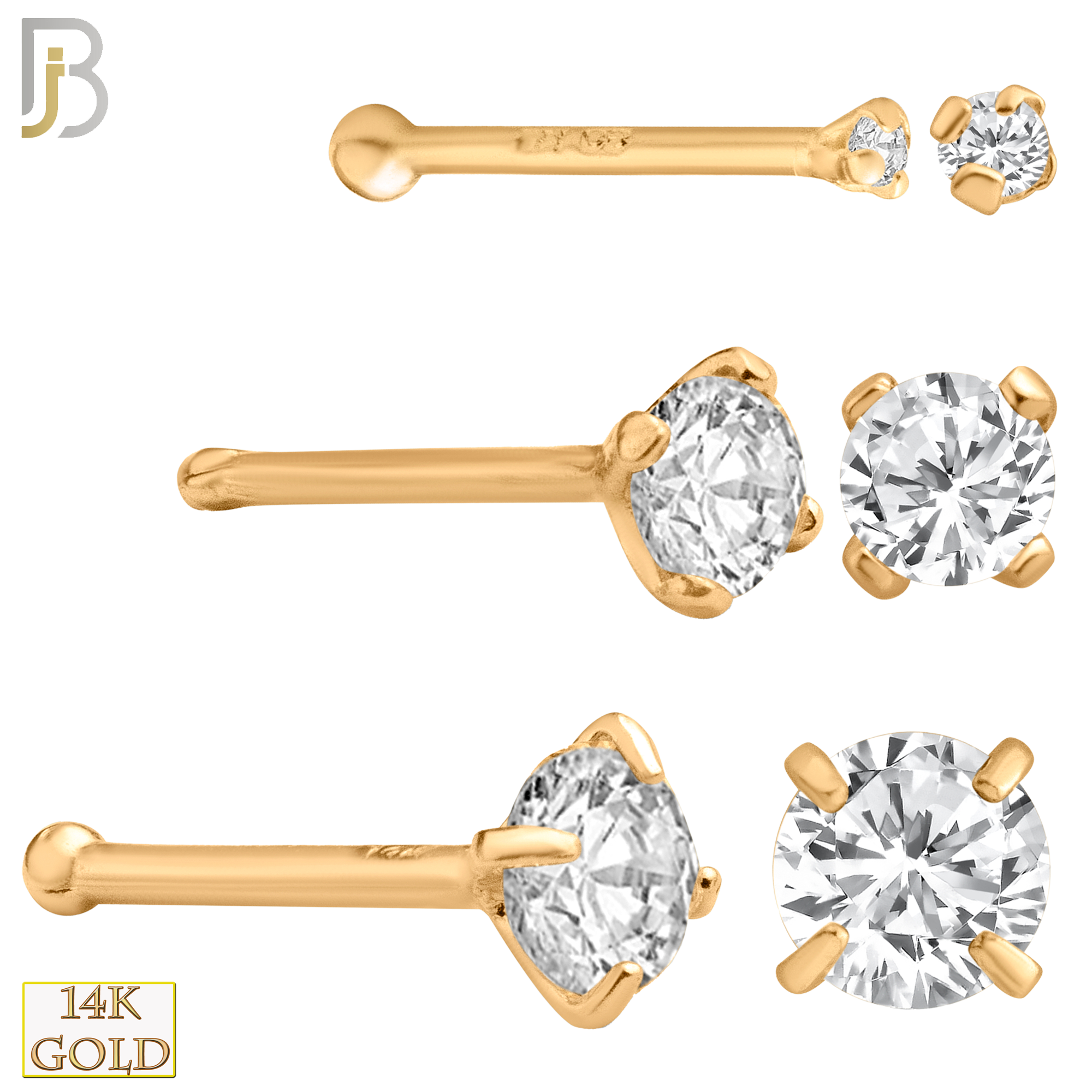 14-NR01CR-22 - 14k Solid  Rose Gold 22g Prong Setting  Round Cubic Zircona Nose Bone image 0