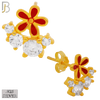 925-ES225 – .925 Sterling Silver Red Flower with Four Zircon Design Earring Stud image 2