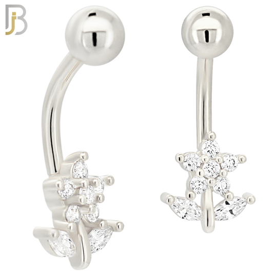 NB97 - 316L Stainless Steel Flower and Leaves with Multi CZ Banana Belly Ring image 1