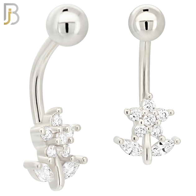 NB97 - 316L Stainless Steel Flower and Leaves with Multi CZ Banana Belly Ring image 1