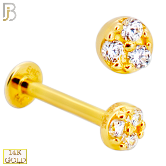 14-LB128 - 14k Yellow Gold Round Stud with Three Tiny Cubic Zirconia Labret image 0