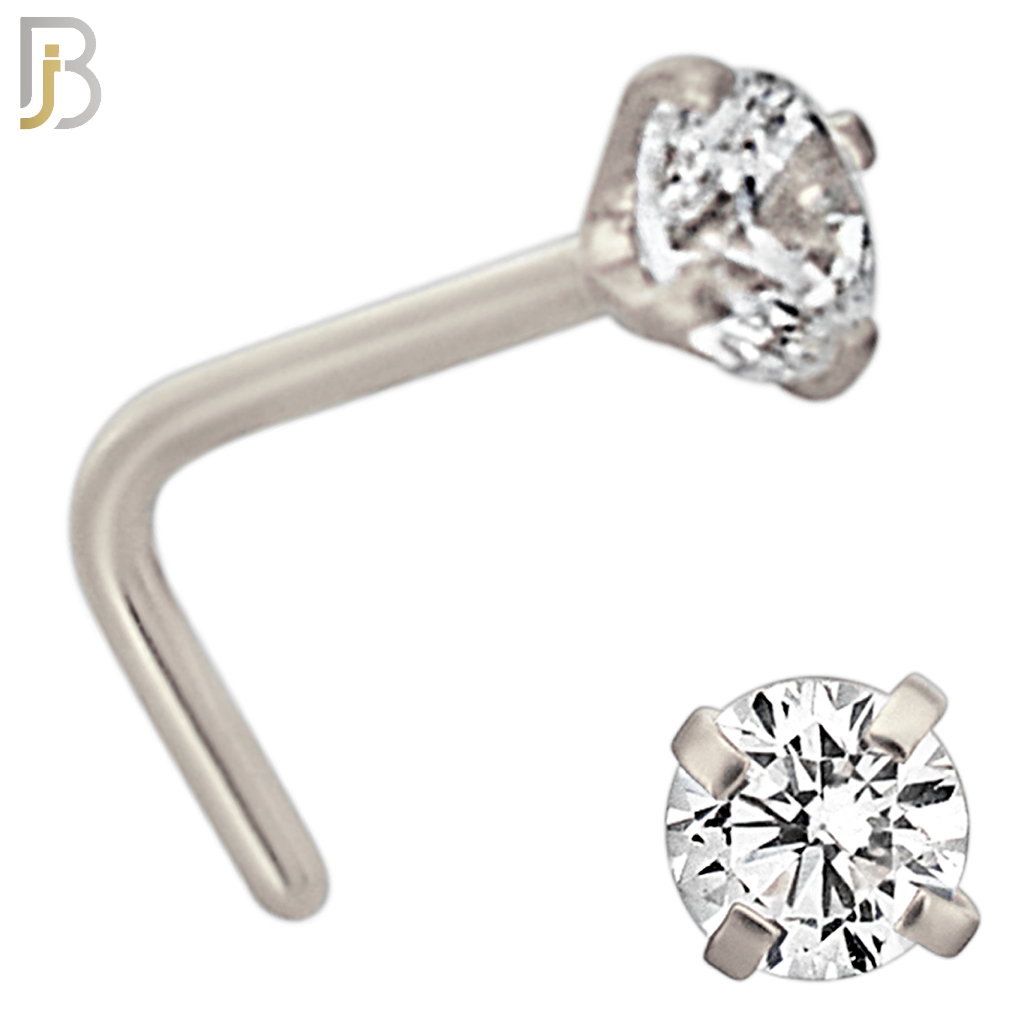 NR10S - 316L Surgical Steel Nose L-Shape Prong Set Zircon Round Nose Ring (PACK OF 6) image 4