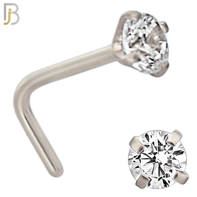 NR10S - 316L Surgical Steel Nose L-Shape Prong Set Zircon Round Nose Ring (PACK OF 6) image 4