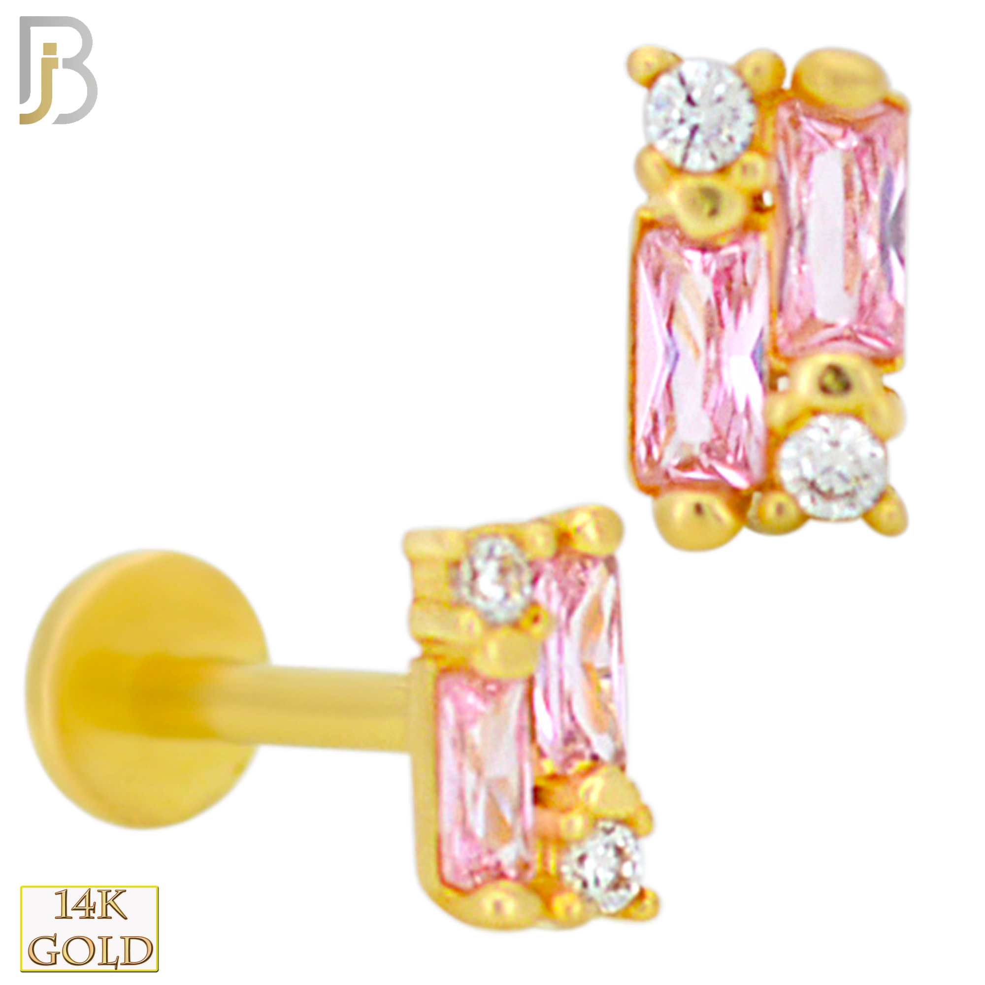 14-LB95 - 14k Yellow Gold Double Baguette CZ Labret image 2