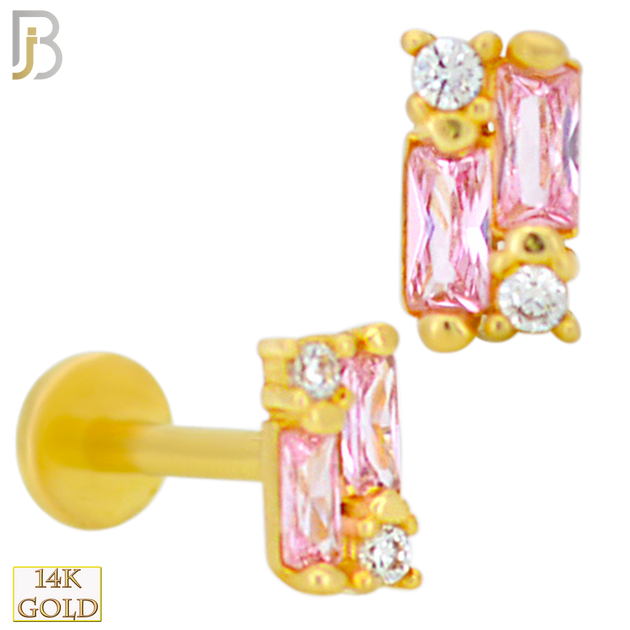 14-LB95 - 14k Yellow Gold Double Baguette CZ Labret image 2