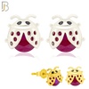 925-ES198 - Push Back - .925 Sterling Silver Lady Bug Design Earring Stud with Fuchsia Zircon image 0