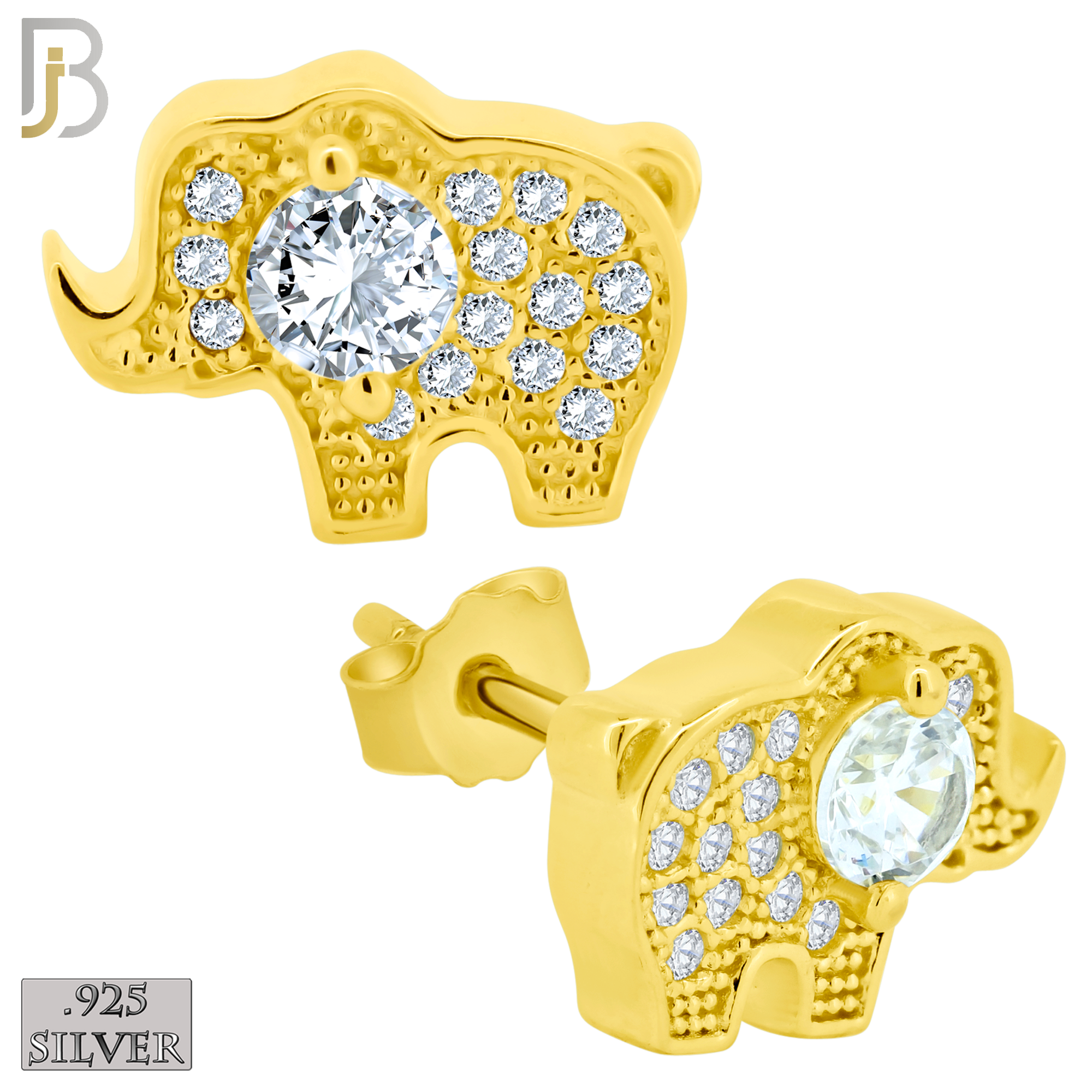 925-ES236 – .925 Sterling Silver Elephant with Zircon Design Earring Stud image 2
