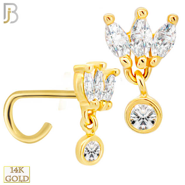 14-NR75C - 14k Gold Nose Screw with Three Petal Marquise Shaped CZs with Dangling Round CZ image 0