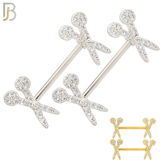 NP54 - 316L Surgical Steel Scissors Design with Multi Zircon Nipple Rings Pair image 0