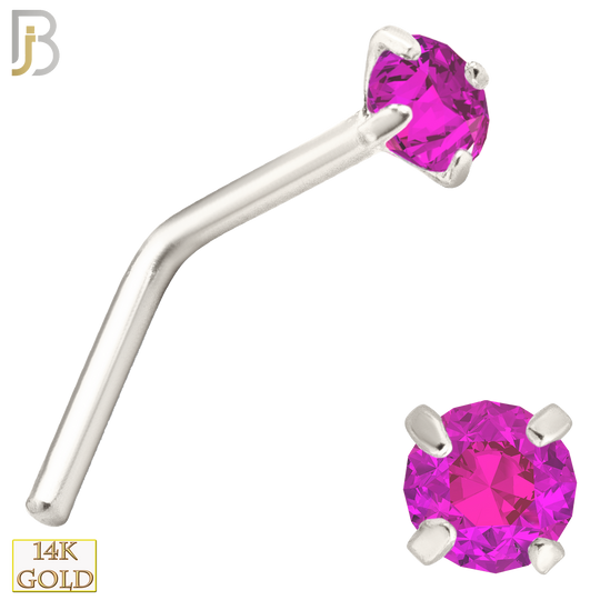 14-NR10CWP - 20g 14k White Gold L-Shaped with Pink Colored CZ - 2mm image
