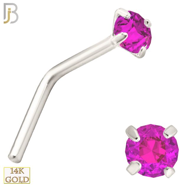 14-NR10CWP - 20g 14k White Gold L-Shaped with Pink Colored CZ - 2mm image