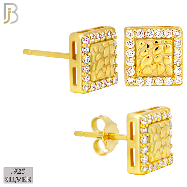 925-ES517 - 925 Sterling Silver Square with CZ Halo Nugget Push Back Earrings - 8mm image