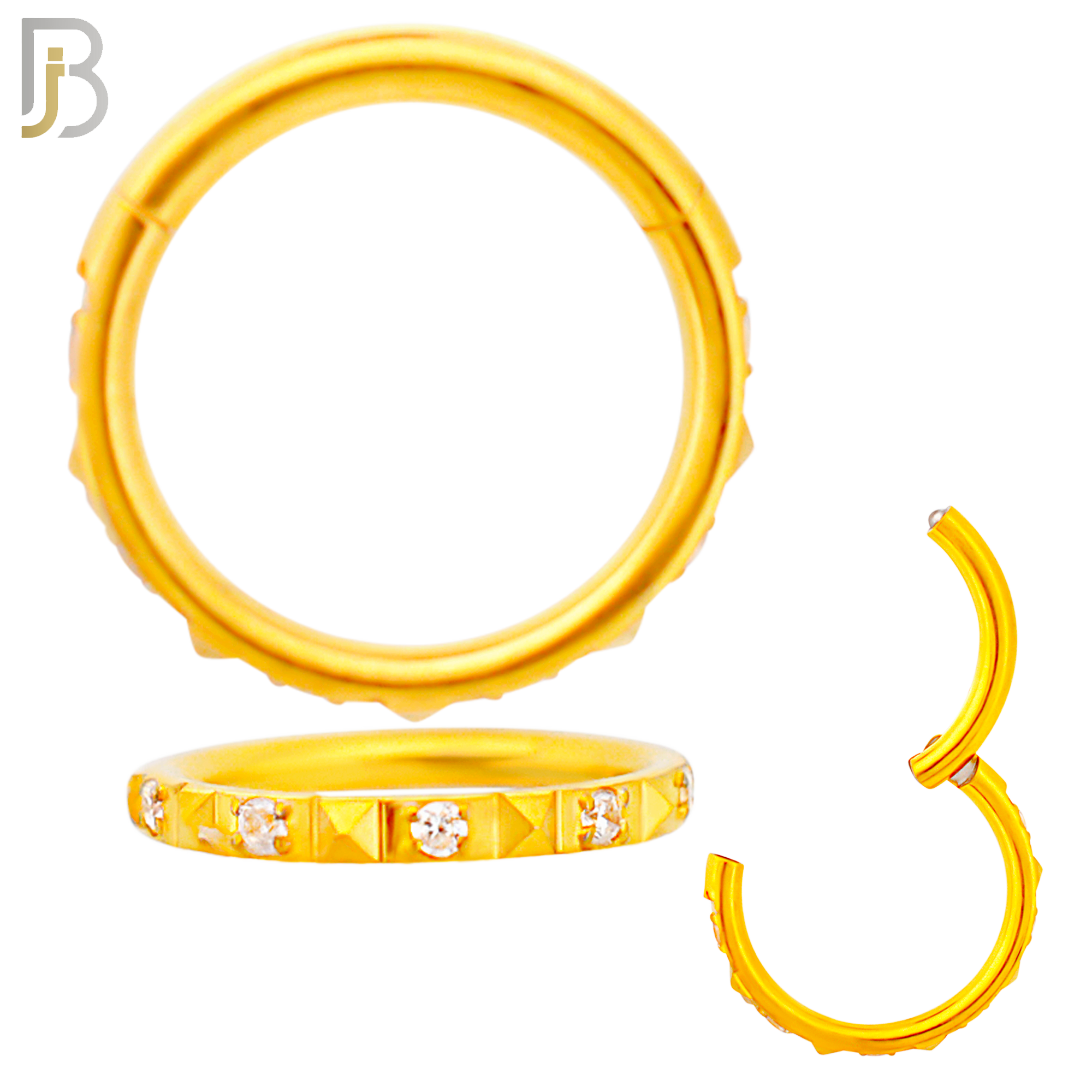 CT128 - 316 Surgical Steel Alternating CZ and Pyramid Hinged Hoop (Pack of 6) image 2