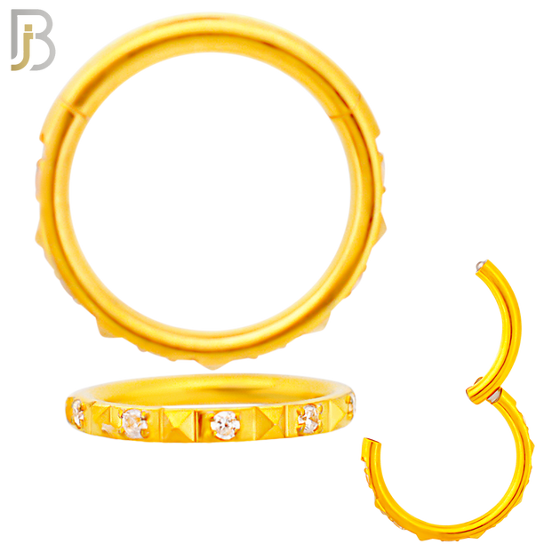 CT128 - 316 Surgical Steel Alternating CZ and Pyramid Hinged Hoop (Pack of 6) image 2