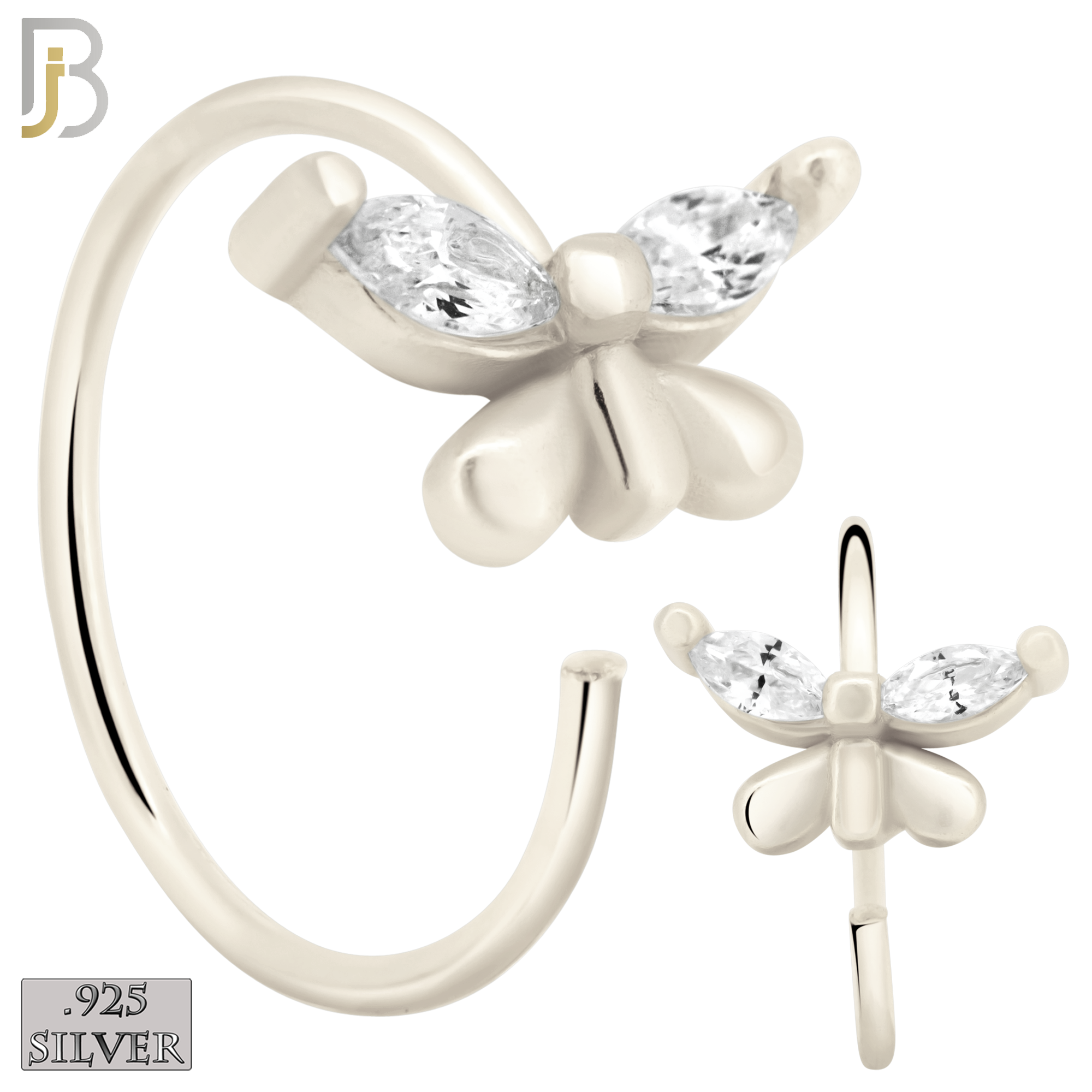 925-CT101-  925 Sterling Silver Butterfly Design with Zircon Nose Hoops (Pack of 6) image 0