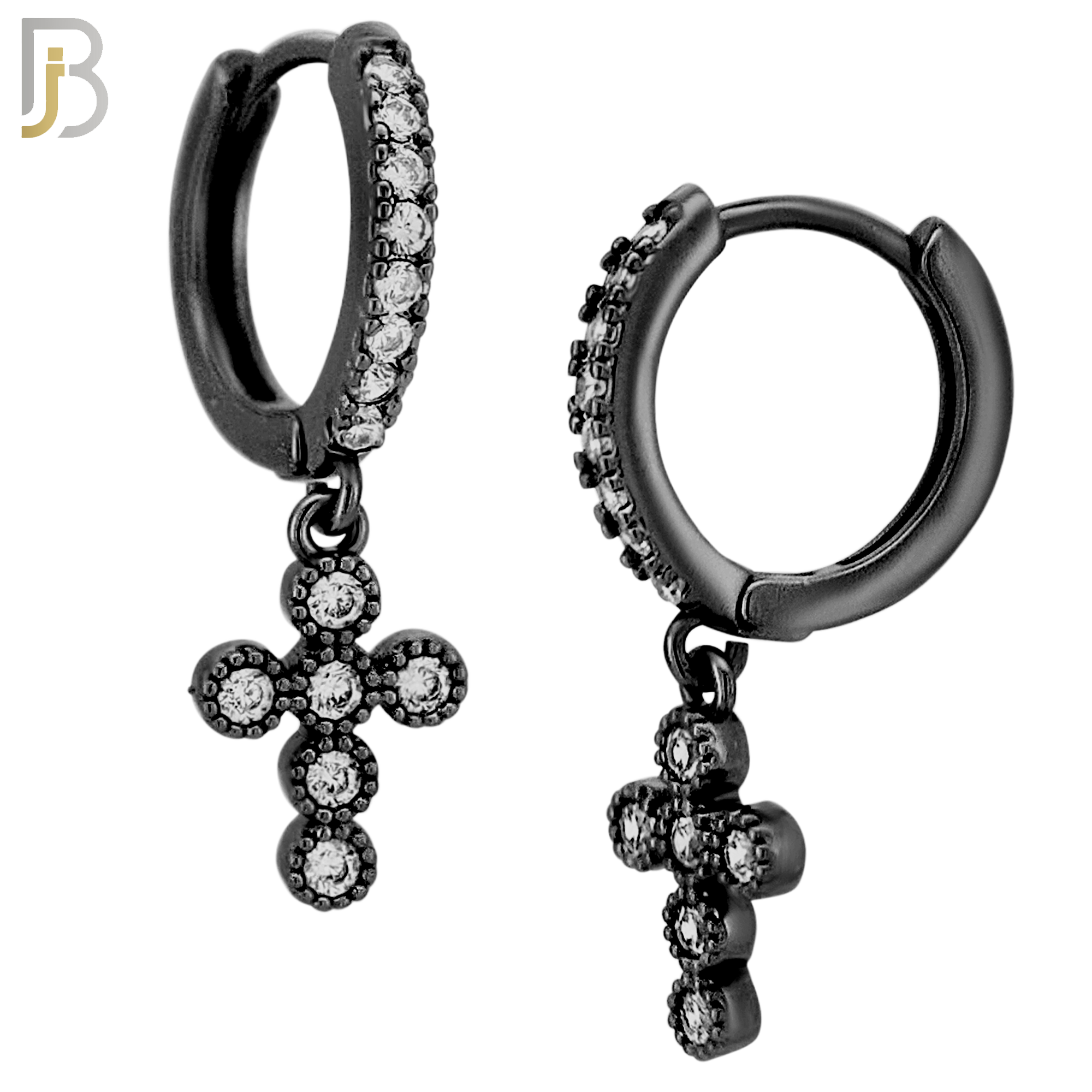 ES110 - 316L Stainless Steel Dangling Cross with Zircon Huggies Clip On image 2