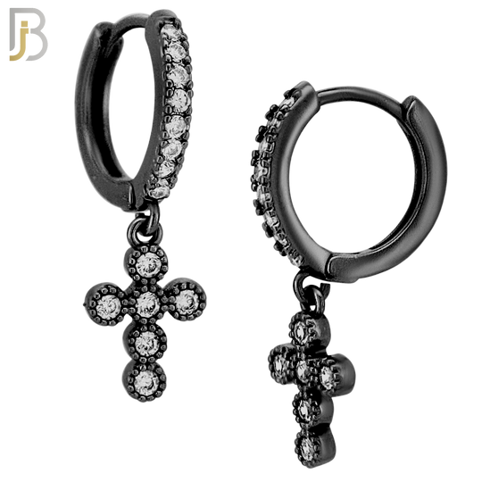 ES110 - 316L Stainless Steel Dangling Cross with Zircon Huggies Clip On image 2