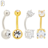 PK-NB01SY7 - 316L Surgical Steel / Gold Plated Screw Bezel / Prong Setting Zircon Ball Banana Belly Ring Pack of 40 image 1