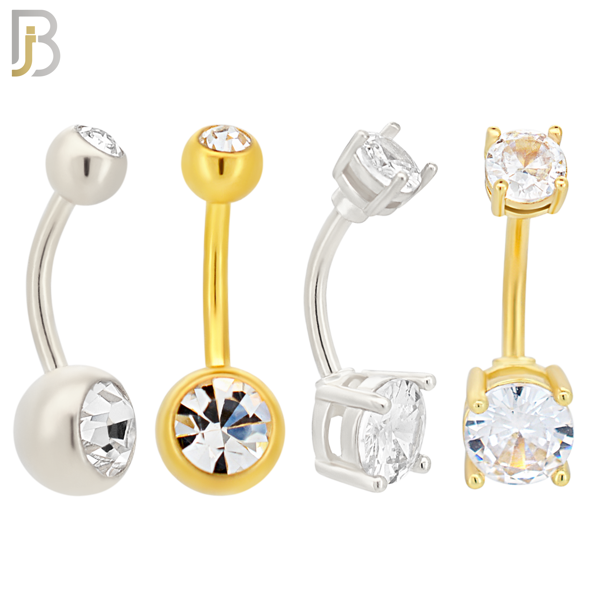 PK-NB01SY7 - 316L Surgical Steel / Gold Plated Screw Bezel / Prong Setting Zircon Ball Banana Belly Ring Pack of 40 image 1