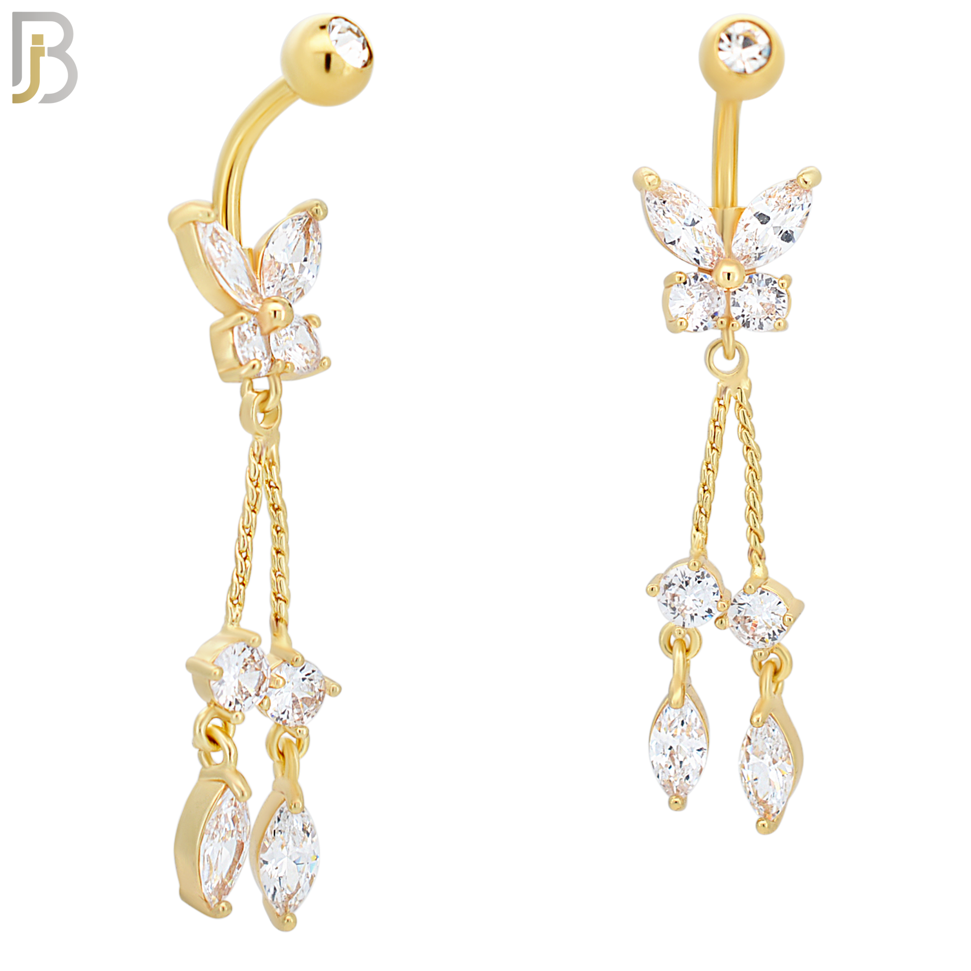 N093  - 316L Stainless Steel Butterfly with Dangling Round and Marquise Zircon image 2