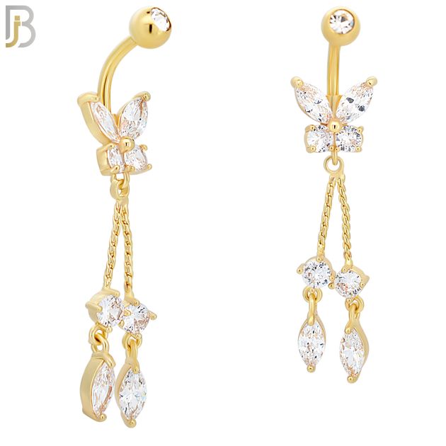 N093  - 316L Stainless Steel Butterfly with Dangling Round and Marquise Zircon image 2