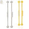 BB33 - 316L Surgical Steel Screw Bar with Brass Rectangle 5 CZ Design Barbell Industrial (PACK OF 4) image 0