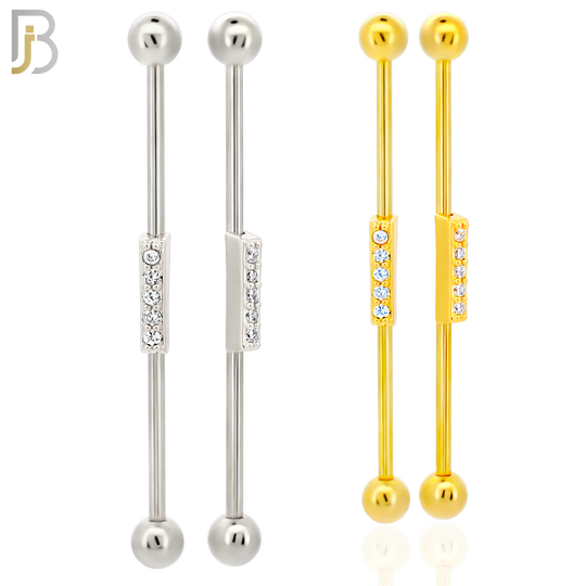 BB33 - 316L Surgical Steel Screw Bar with Brass Rectangle 5 CZ Design Barbell Industrial (PACK OF 4) image 0