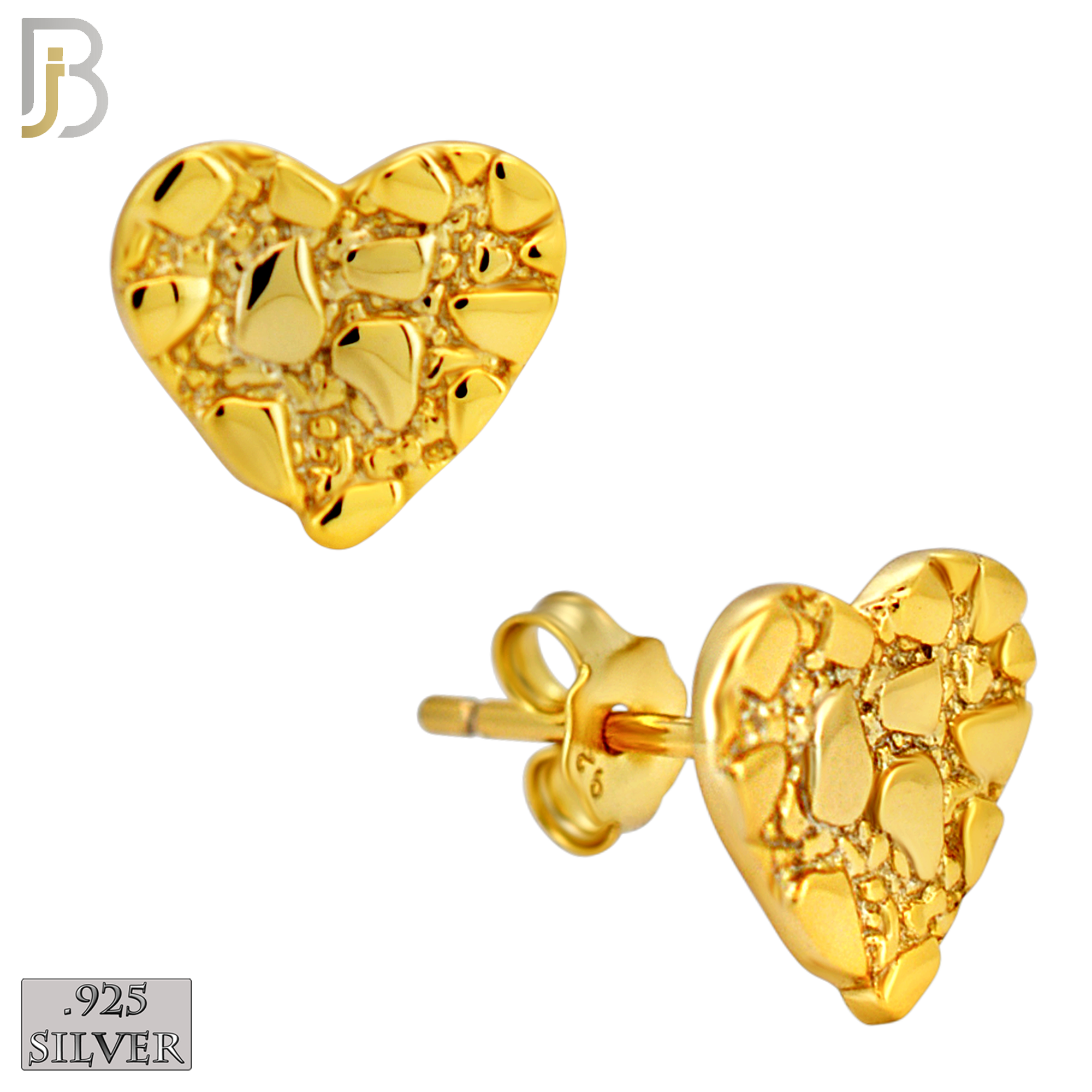 925-ES515 - 925 Sterling Silver Heart Nugget Push Back Earrings image 3