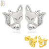 925-ES204 - .925 Sterling Silver Fox Design Earring Stud with Clear Zircon image 0