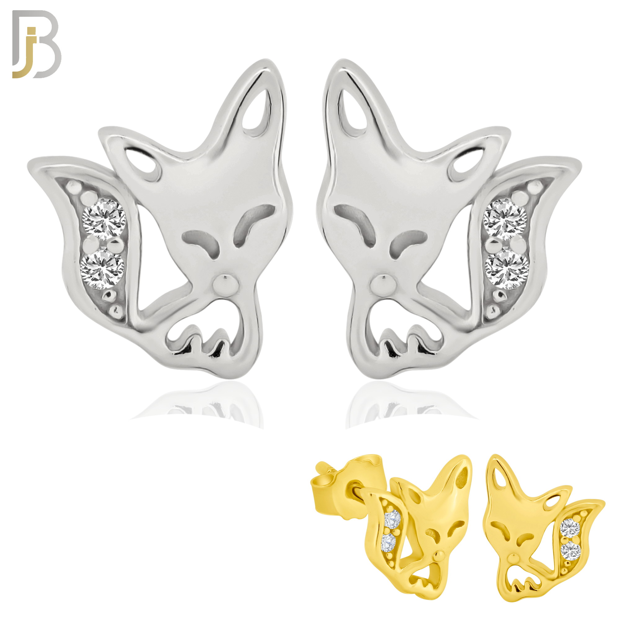 925-ES204 - .925 Sterling Silver Fox Design Earring Stud with Clear Zircon image 0