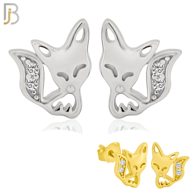 925-ES204 - .925 Sterling Silver Fox Design Earring Stud with Clear Zircon image 0