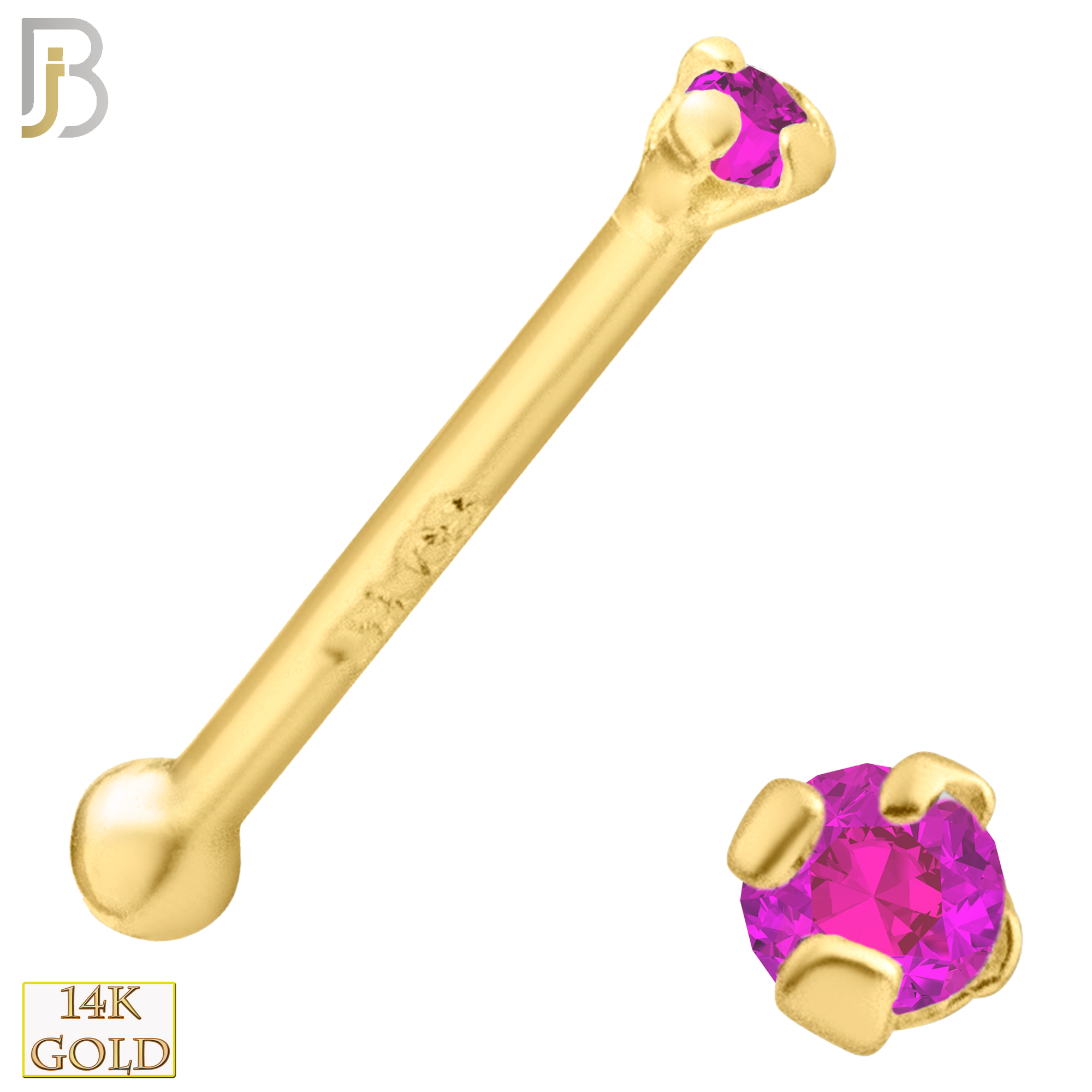 14-NR01CYP - 20g 14k Yellow Gold Nose Bone with Pink Colored CZ - 1.5mm image