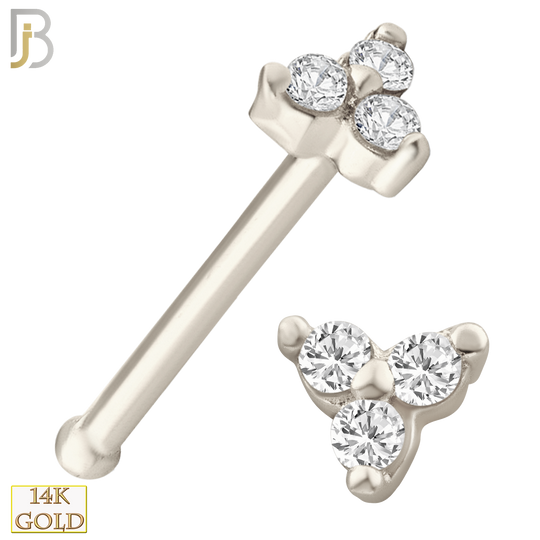 14-NR20BWC - 14k White Gold Prong Setting Three Stone Triangle Shape Nose Bone image 0