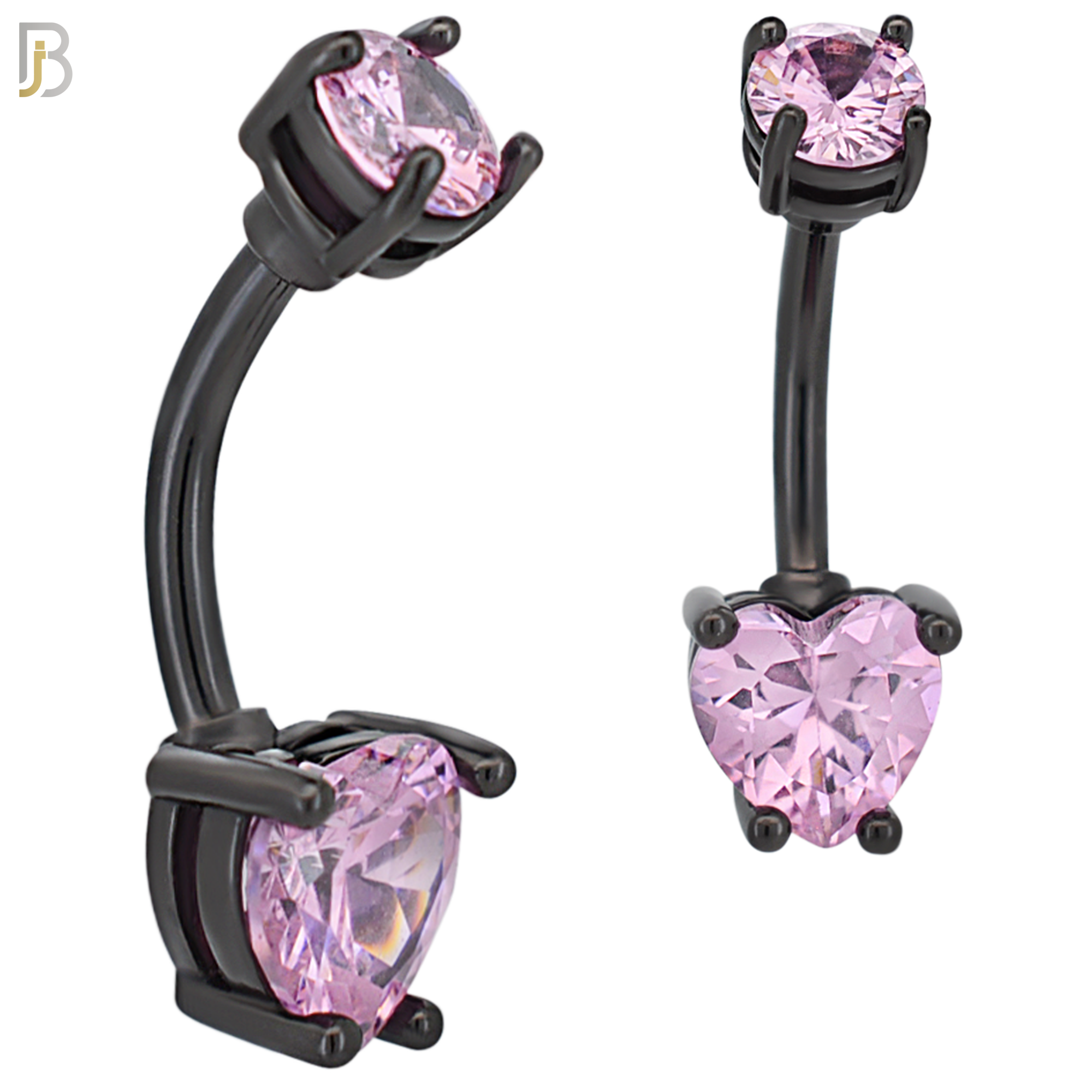 NB06K - 316L Stainless Steel Black Plated Heart Prong Setting Zircon  Banana Belly Navel Ring  (PACK OF 6) image 2