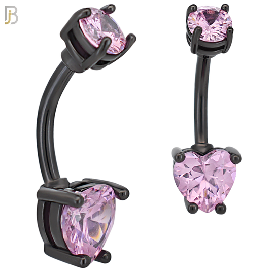 NB06K - 316L Stainless Steel Black Plated Heart Prong Setting Zircon  Banana Belly Navel Ring  (PACK OF 6) image 2