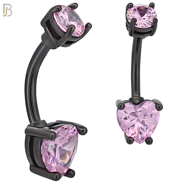 NB06K - 316L Stainless Steel Black Plated Heart Prong Setting Zircon  Banana Belly Navel Ring  (PACK OF 6) image 2