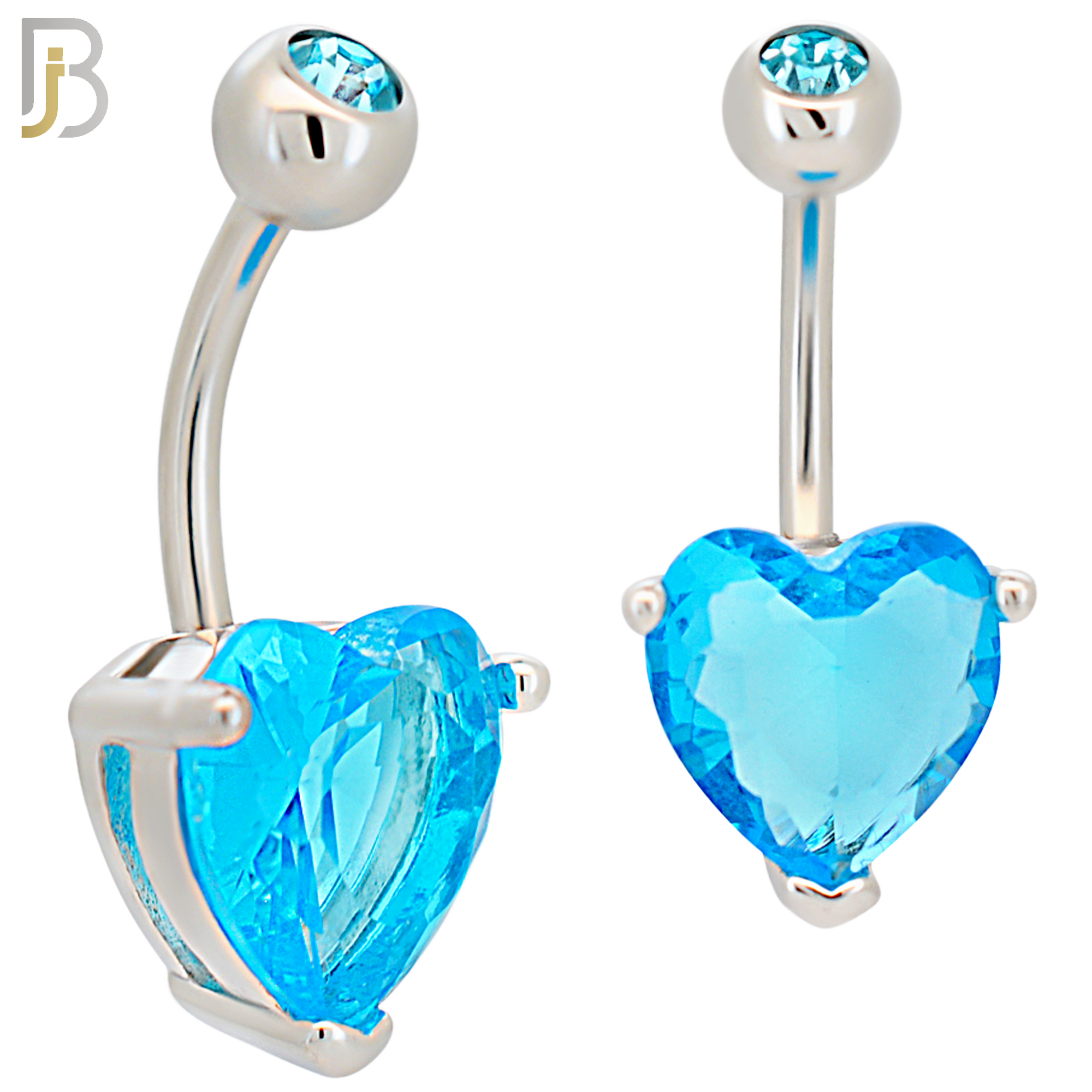 NB73 - 316L Stainless Steel Banana Belly Ring with Prong Set 10mm Heart Shaped Cubic Zirconia image 2