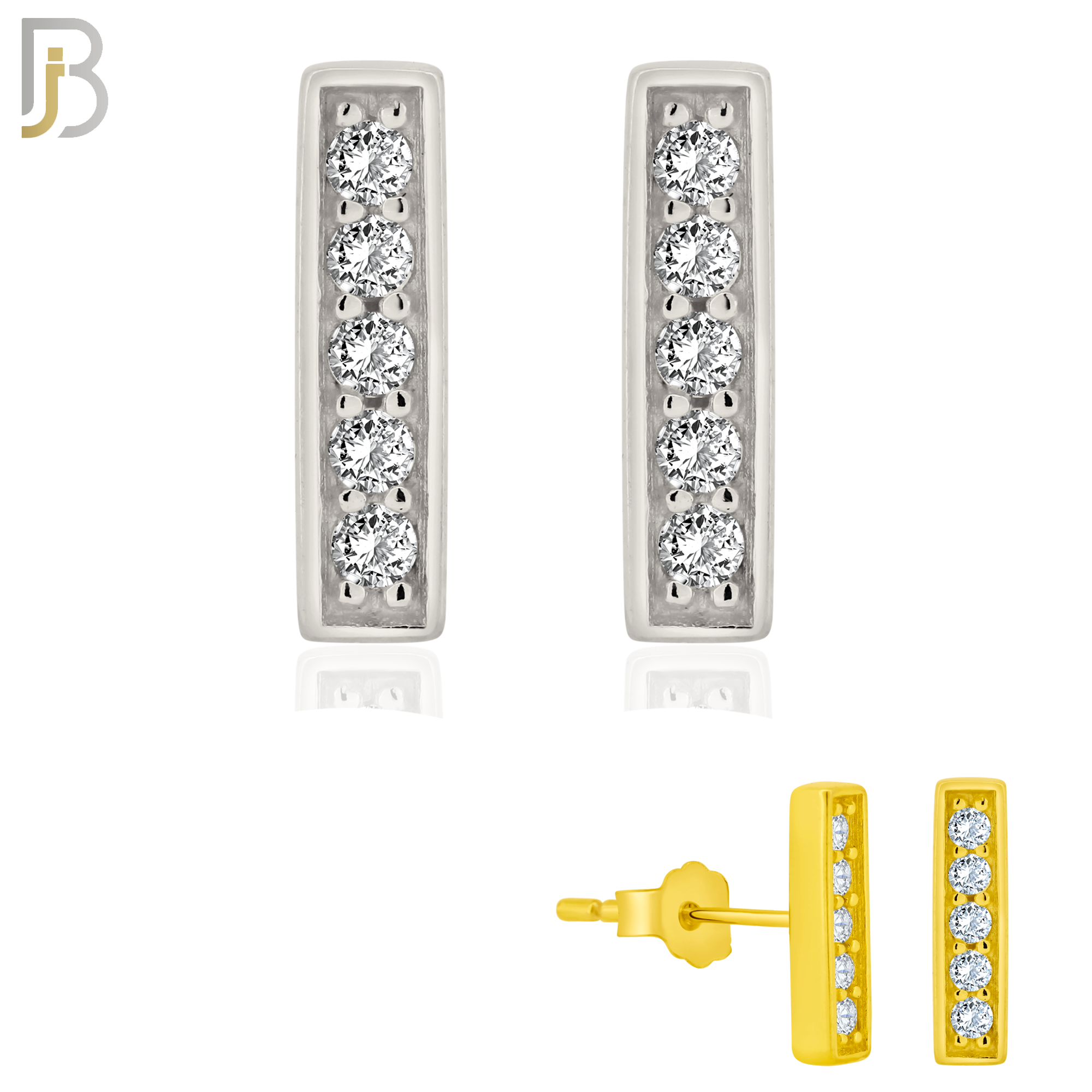 925-ES376 - .925 Sterling Silver CZ Studded Bar Stud Earrings image 0