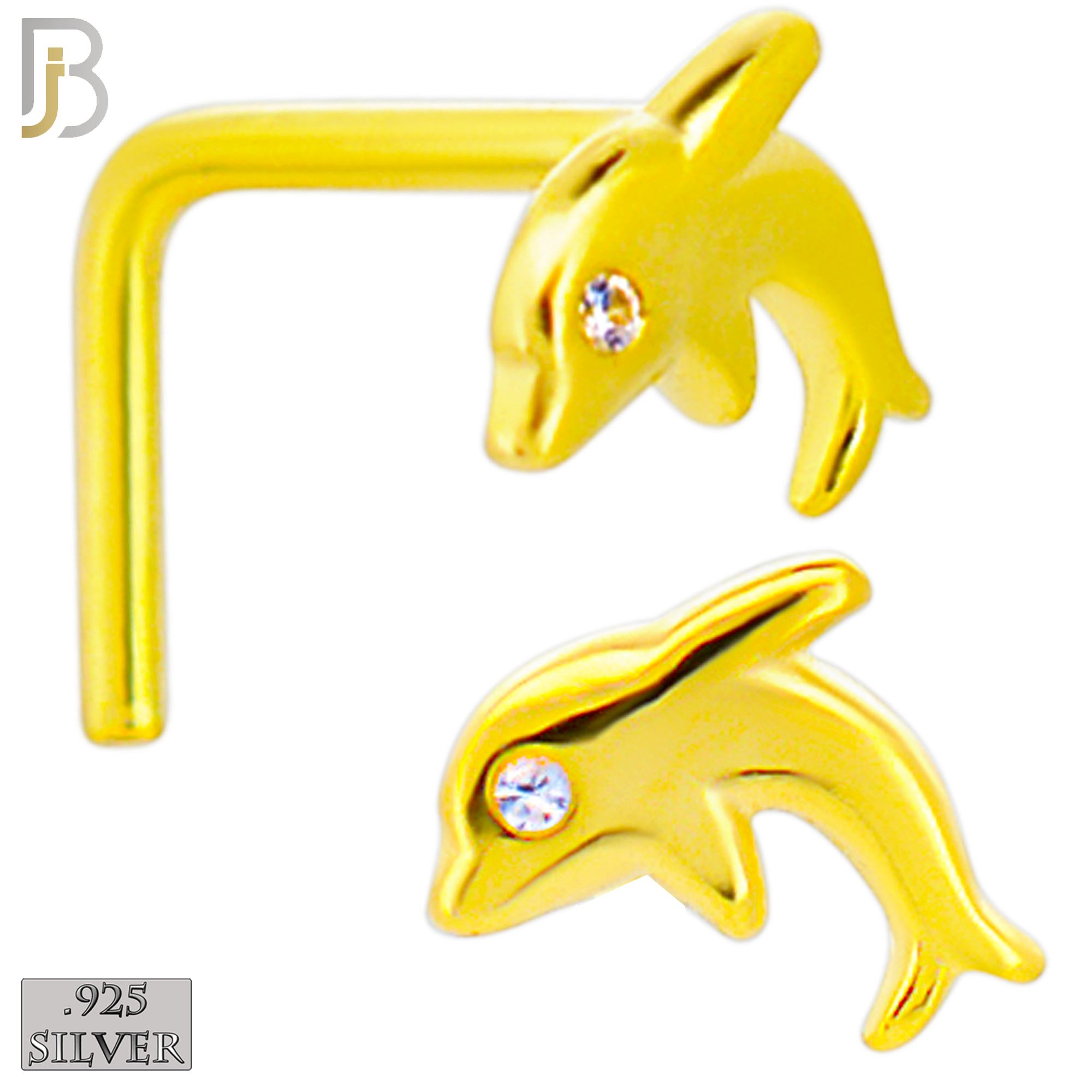 925-NR17LGSC - 925 Sterling Silver Dolphin with CZ L Shape Nose Ring (Pack of 6) image 2