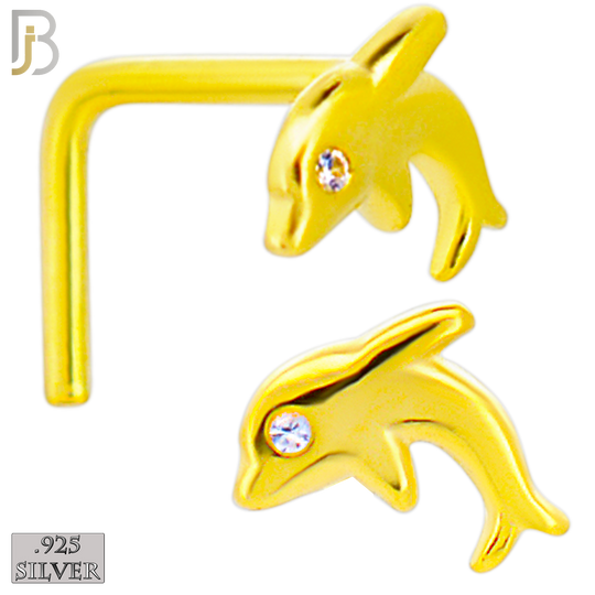 925-NR17LGSC - 925 Sterling Silver Dolphin with CZ L Shape Nose Ring (Pack of 6) image 2