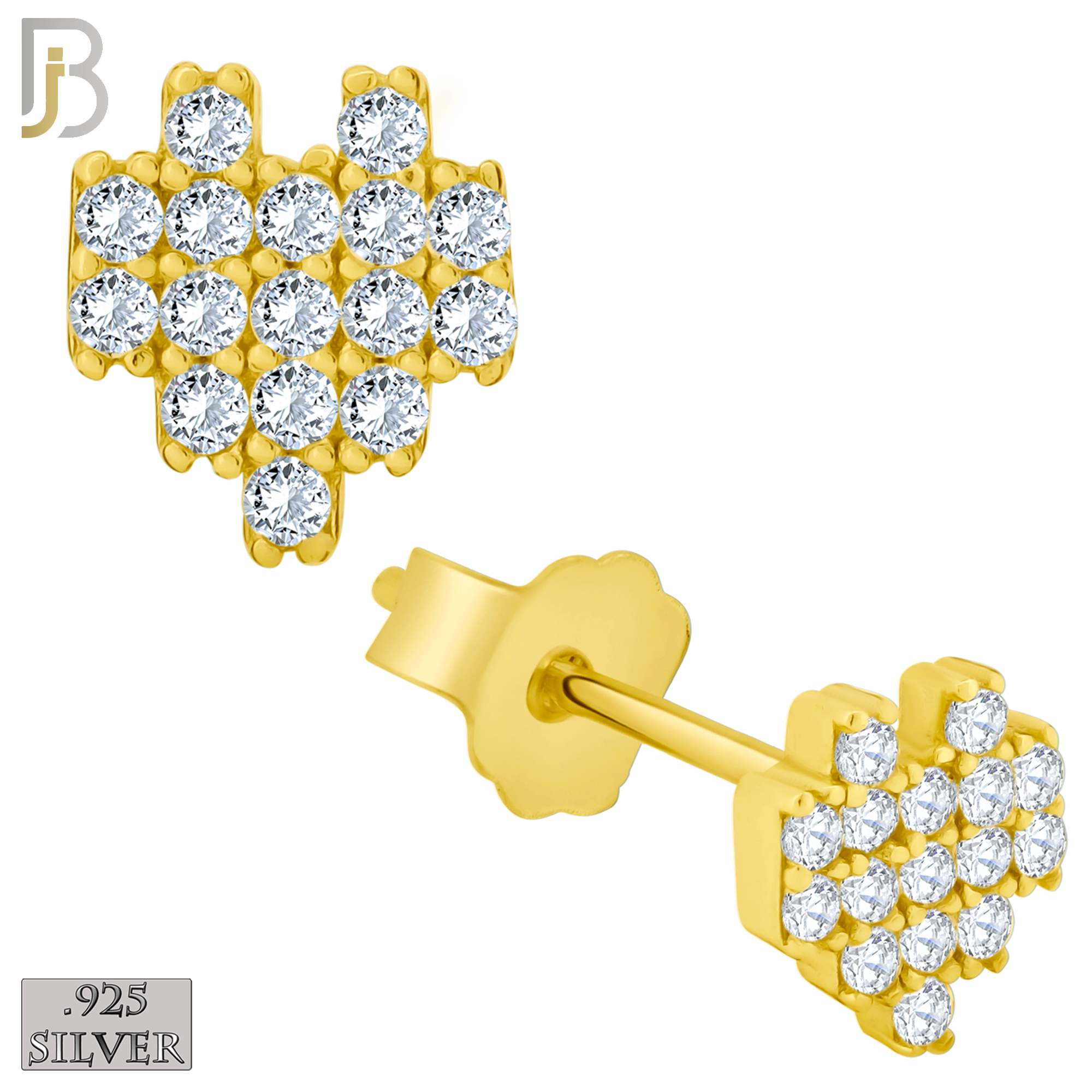 925-ES228 – 925 Sterling Silver Pixelated Heart Design Earring Stud with Multi Zircon image 2