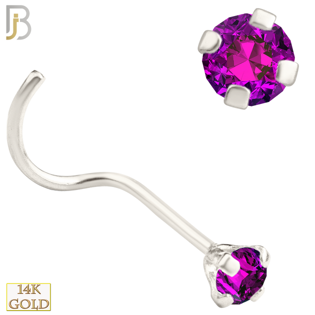 14-NR03CWR - 20g 14k White Gold Nose Screw with Ruby Colored CZ - 2.5mm image