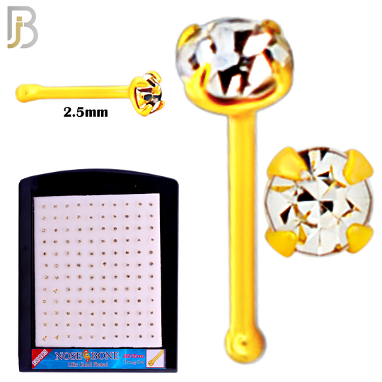 925-PK-NR01Y-1C - 2.5mm 22g Thickness 18KT Gold Plated  925 Sterling Silver Nose Bones, Prong Set Packages Pack of 120 image 1