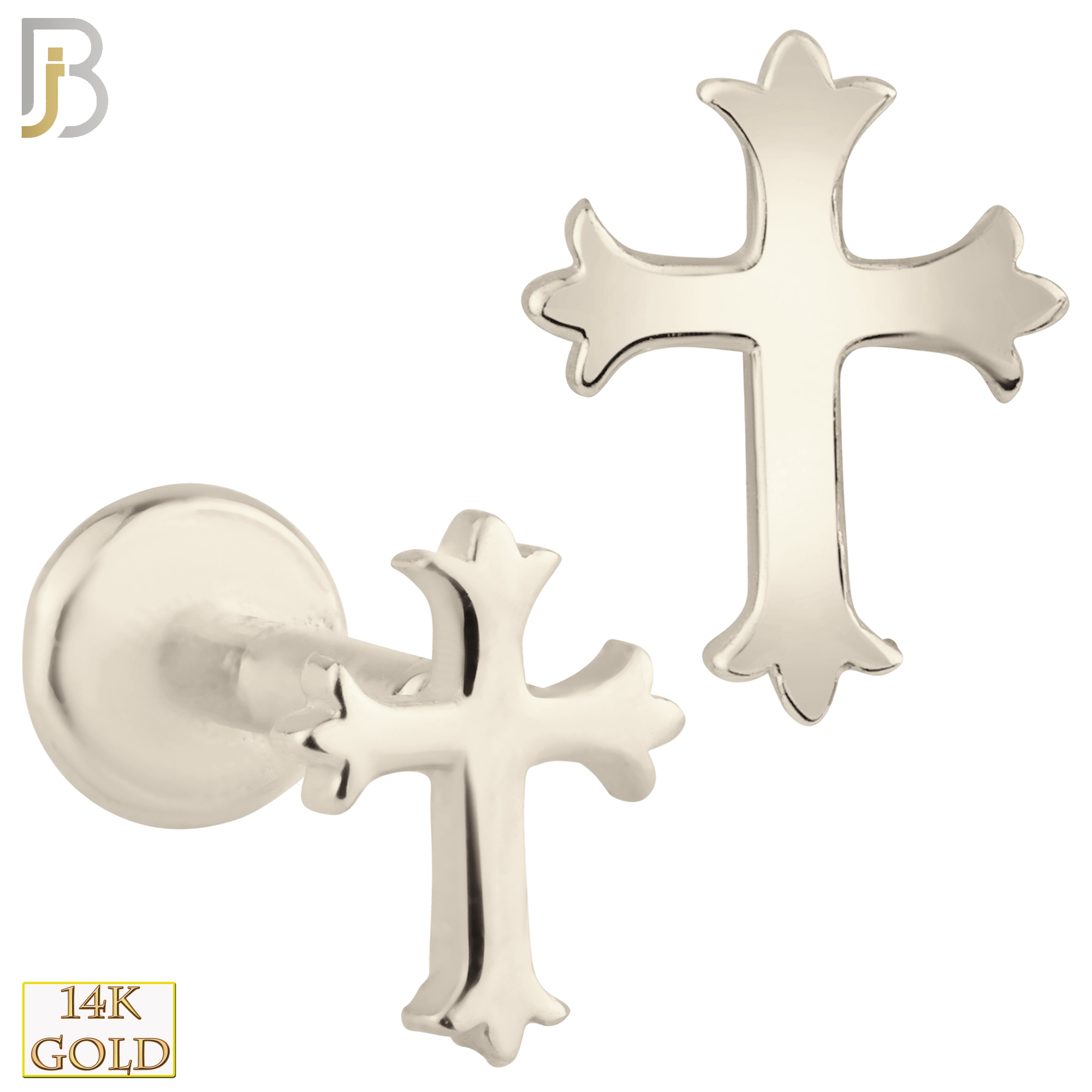 14-LB29 - 14k Solid Gold Plain Coptic Cross Internally Threaded Labret image 1