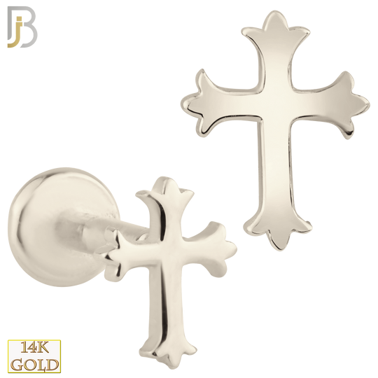 14-LB29 - 14k Solid Gold Plain Coptic Cross Internally Threaded Labret image 1