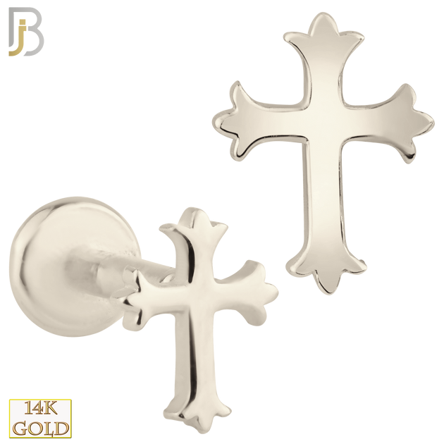 14-LB29 - 14k Solid Gold Plain Coptic Cross Internally Threaded Labret image 1