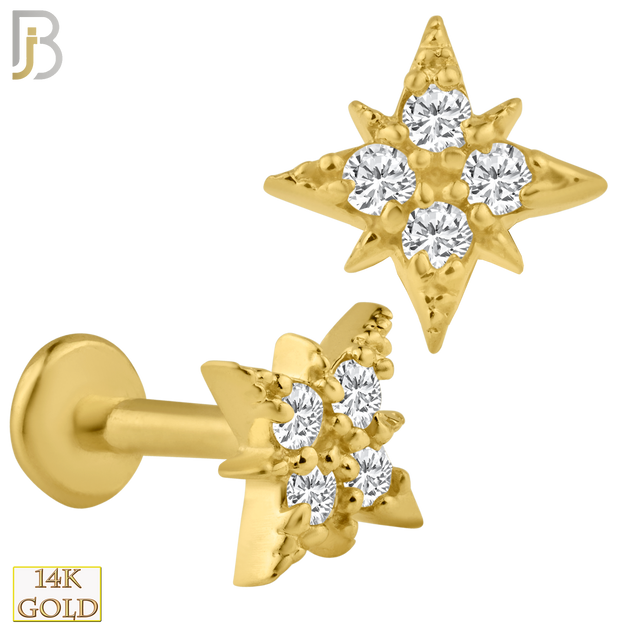 14-LB33 - 14k Solid Gold North Star with Zircon Internally Threaded Labret - Yellow Gold image